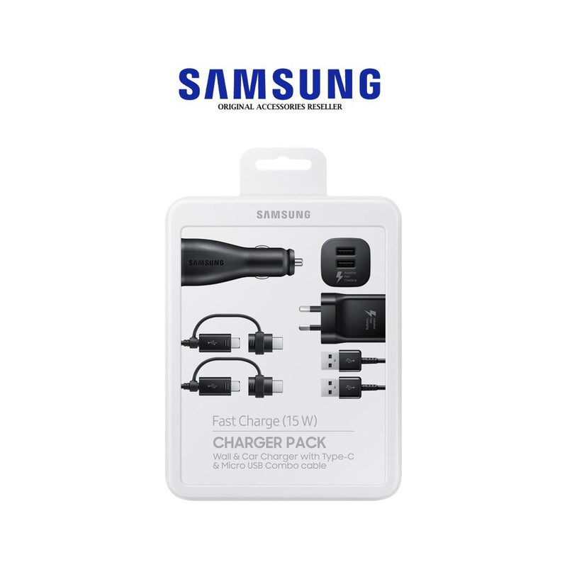 Samsung Fast Charge Charger Pack - Wall & Car Charger with Type-C & Micro USB Combo Cable